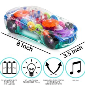 ArtCreativity Light Up Transparent Sensory Car Toy for Kids, 1PC, Bump and Go Toy Car with Colorful Moving Gears, Music, and LED Effects, Fun Educational Toy for Kids, Great Birthday Gift Idea