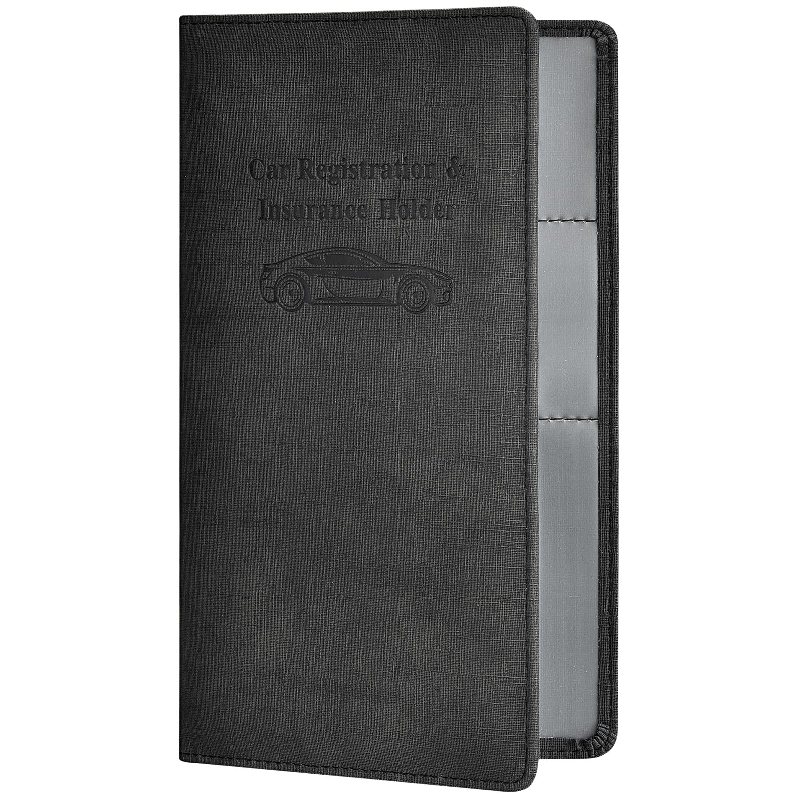 HerriaT Car Registration and Insurance Card Holder - Leather Vehicle Glove Box Automobile Documents Paperwork Wallet Case Organizer for ID, Driver's License, Key Contact Information Cards