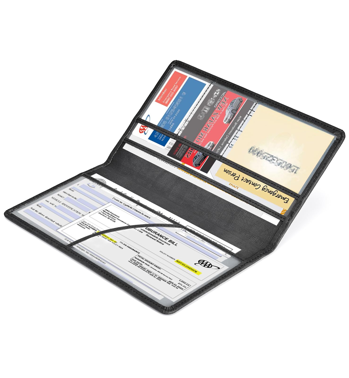 HerriaT Car Registration and Insurance Card Holder - Leather Vehicle Glove Box Automobile Documents Paperwork Wallet Case Organizer for ID, Driver's License, Key Contact Information Cards