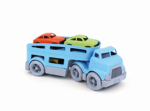 Green Toys Car Carrier, Blue - Pretend Play, Motor Skills, Kids Toy Vehicle. No BPA, phthalates, PVC. Dishwasher Safe, Recycled Plastic, Made in USA (4 Piece Set)