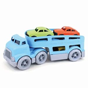 Green Toys Car Carrier, Blue - Pretend Play, Motor Skills, Kids Toy Vehicle. No BPA, phthalates, PVC. Dishwasher Safe, Recycled Plastic, Made in USA (4 Piece Set)