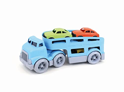 Green Toys Car Carrier, Blue - Pretend Play, Motor Skills, Kids Toy Vehicle. No BPA, phthalates, PVC. Dishwasher Safe, Recycled Plastic, Made in USA (4 Piece Set)