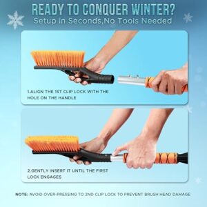 EcoNour 27" Aluminum Snow Brush with Ice Scrapers for Car Windshield and Window | Car Snow Scraper and Brush with Ergonomic Foam Grip Winter Accessories (Orange)