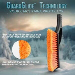 EcoNour 27" Aluminum Snow Brush with Ice Scrapers for Car Windshield and Window | Car Snow Scraper and Brush with Ergonomic Foam Grip Winter Accessories (Orange)