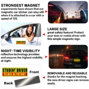 Sukh Student Driver Magnet for Car - Be Patient Student Driver Magnet Boys and Girls New Student Driver Sticker Safety Warning Reflective Signs Reusable Movable 3 Pcs