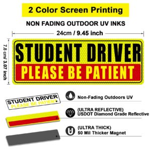 Sukh Student Driver Magnet for Car - Be Patient Student Driver Magnet Boys and Girls New Student Driver Sticker Safety Warning Reflective Signs Reusable Movable 3 Pcs