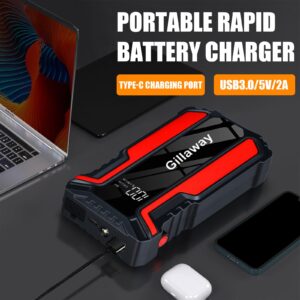 Gillaway 016 Jump Starter 3000A Peak, Jump Starter Battery Pack up to 50 Jump Starts, 12V Jump Box for Car Battery, up to 9.0L Gas and 7.0L Diesel Engines, Jump Starter Portable Power Bank/LED Light