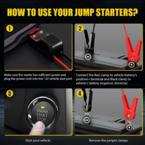 Gillaway 012 Jump Starter Battery Pack, 4000A Peak Car Battery Charger Jump Starter for Up to 10.0L Gas or 8.0L Diesel Engine,12V Car Jumper Starter Portable with Full LCD Screen & LED Light & USB