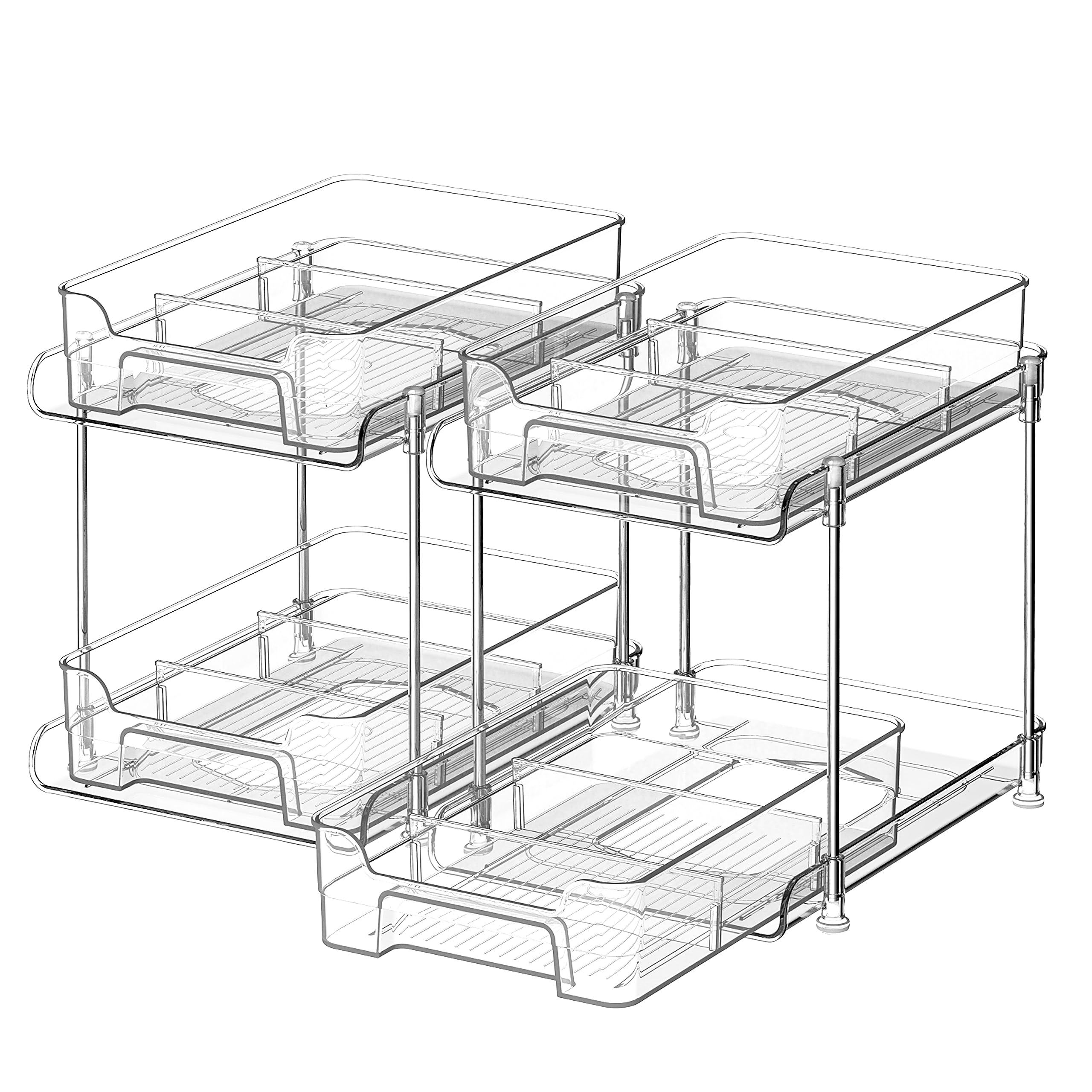 petisal 2 Tier Clear Organizer with Dividers, sliding out storage container, Bathroom Cabinet Storage, Under Sink Organizers, Kitchen, Medicine Storage Organizer, 2 Pack