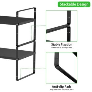 SOFRON Expandable Cabinet Storage Shelf Stackable Organizer Rack for Kitchen Bathroom Pantry Spice Cupboard Countertop Home Office Desk Heavy Duty Nonslip Black Large 1 PACK