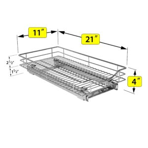 LYNK PROFESSIONAL® Pull Out Cabinet Organizer, 11" x 21" Slide Out Drawers for Kitchen Cabinets - Sliding Pull-Out Pantry Shelves – Home Shelf Organizers - Lifetime Ltd. Warranty, Chrome