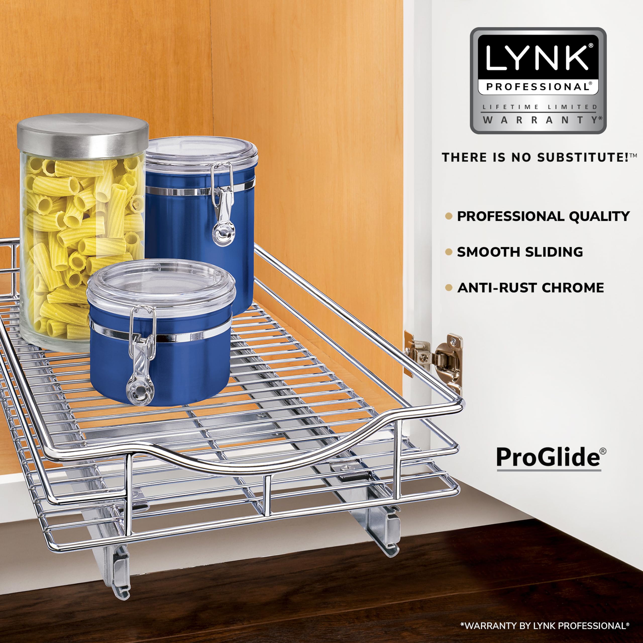 LYNK PROFESSIONAL® Pull Out Cabinet Organizer, 11" x 21" Slide Out Drawers for Kitchen Cabinets - Sliding Pull-Out Pantry Shelves – Home Shelf Organizers - Lifetime Ltd. Warranty, Chrome