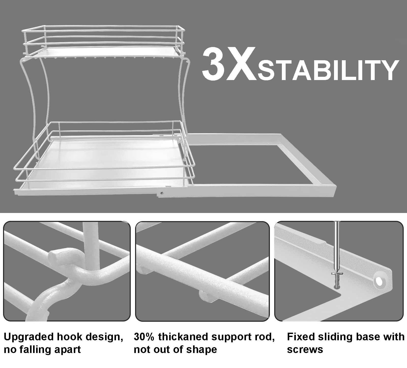 CD HOME Pull Out Cabinet Organizer, Under Sink Slide Out Storage Shelf with 2 Tier Sliding Wire Drawer,Least 13 Inch Cabinet Opening （White）