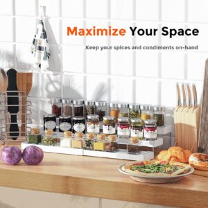 INVOCOO Expandable Spice Rack Organizer for Cabinet - 3 Tier Adjustable Cabinet Spice Organizer Easy Visibility - Spice Organizer for Cabinet Countertop Cupboard Pantry Organization (White)