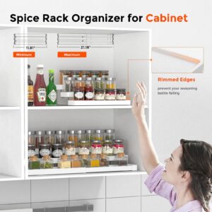 INVOCOO Expandable Spice Rack Organizer for Cabinet - 3 Tier Adjustable Cabinet Spice Organizer Easy Visibility - Spice Organizer for Cabinet Countertop Cupboard Pantry Organization (White)