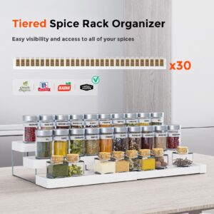 INVOCOO Expandable Spice Rack Organizer for Cabinet - 3 Tier Adjustable Cabinet Spice Organizer Easy Visibility - Spice Organizer for Cabinet Countertop Cupboard Pantry Organization (White)