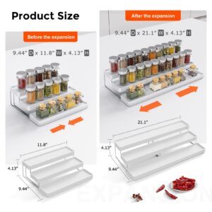 INVOCOO Expandable Spice Rack Organizer for Cabinet - 3 Tier Adjustable Cabinet Spice Organizer Easy Visibility - Spice Organizer for Cabinet Countertop Cupboard Pantry Organization (White)