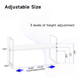 KIKIBRO Expandable Cabinet Shelf Organizer, Stackable Kitchen Pantry Counter Storage, Adjustable Closet Cupboard Stand Rack Risers Spice Organization 80LBS Heavy Duty White Small 1 Pack