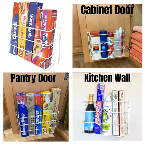 Evelots Plastic and Foil Wrap Organizer on Cabinet Door or Pantry Wall Rack - Sandwich, Freezer, Food Bag Storage Organizer - Bathroom Laundry Supplies, Kitchen Organization and Storage