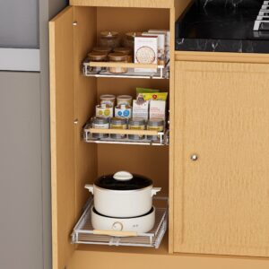 SANNO Pull Out Cabinet Organizer, Slide Out Cabinet Shelf,Under Sink Slide Out Cabinet Organizer, Pots Pans Organizer Smooth Roll,Expandable Width 16.1~26.4" W