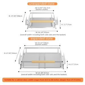 SANNO Pull Out Cabinet Organizer, Slide Out Cabinet Shelf,Under Sink Slide Out Cabinet Organizer, Pots Pans Organizer Smooth Roll,Expandable Width 16.1~26.4" W