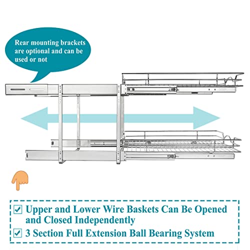 OCG 2 Tier Pull Out Cabinet Organizer (11" W x 21" D), Pull out Drawers for Kitchen Cabinets, Pull Out Shelves for Base Cabinet Organization in Kitchen Bathroom Pantry, Chrome Finish