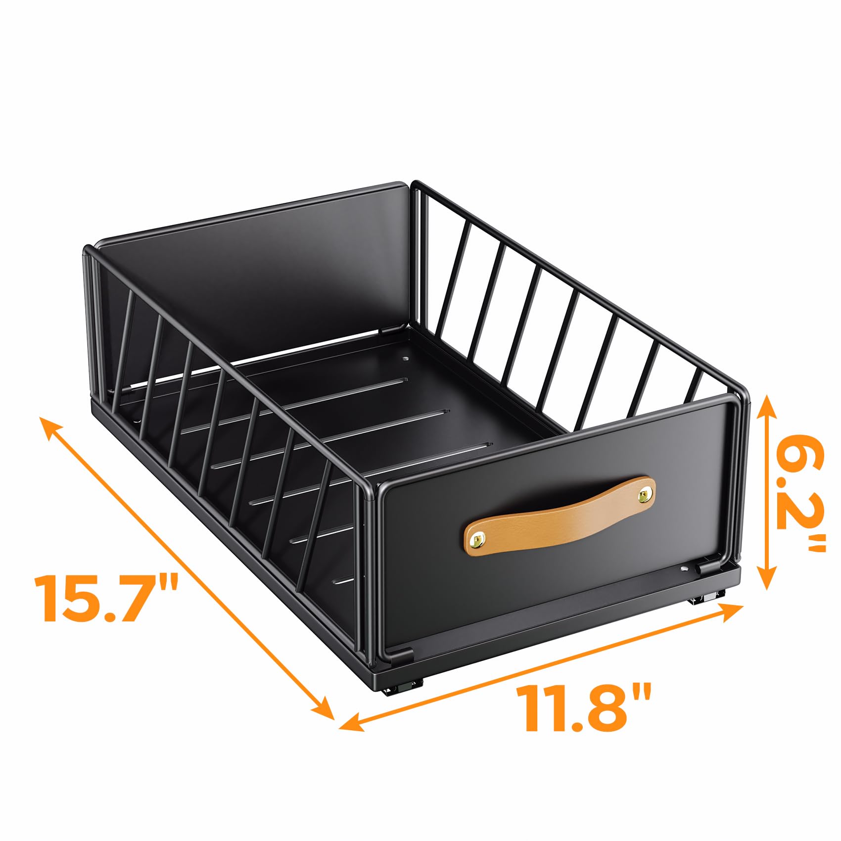 Pull out Cabinet Organizer Fixed with Adhesive Nano Film,Heavy Duty Slide out Pantry Shelves Drawer Storage,Sliding Mesh Cabinet Basket with Handle for Kitchen, Bathroom,Home,15.7"X 9.8"X 6.2"