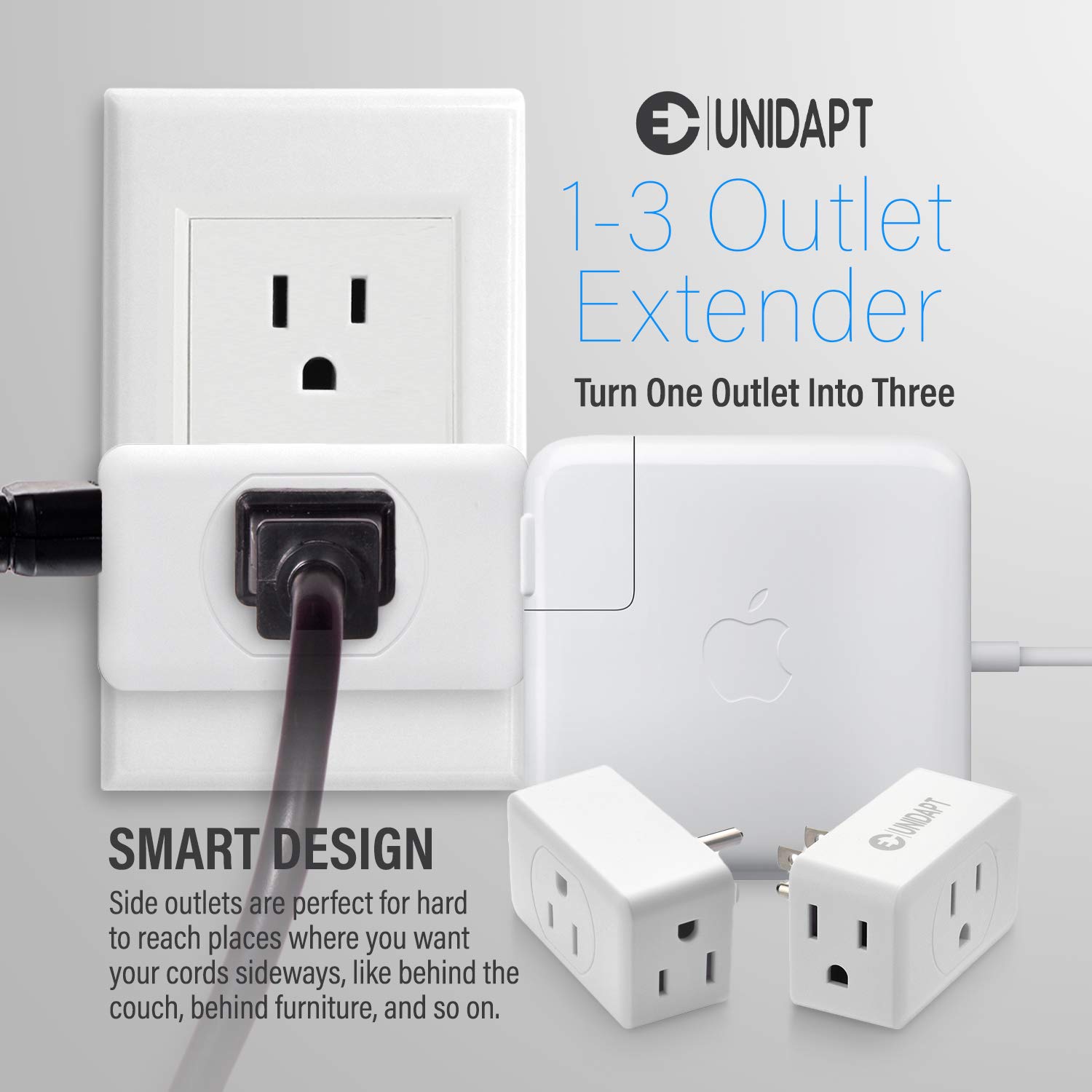 Unidapt Multi Plug Outlet Extender, 3 Outlet Wall Adapter, Multiple Outlet Splitter, Grounded Wall Tap Power Plug Expander for Cruise Ship Home Office Dorm Essentials, 2-Pack