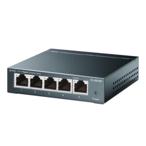 tp-link tl-sg105, 5 port gigabit unmanaged ethernet switch, network hub, ethernet splitter, plug & play, fanless metal design, shielded ports, traffic optimization,navy blue