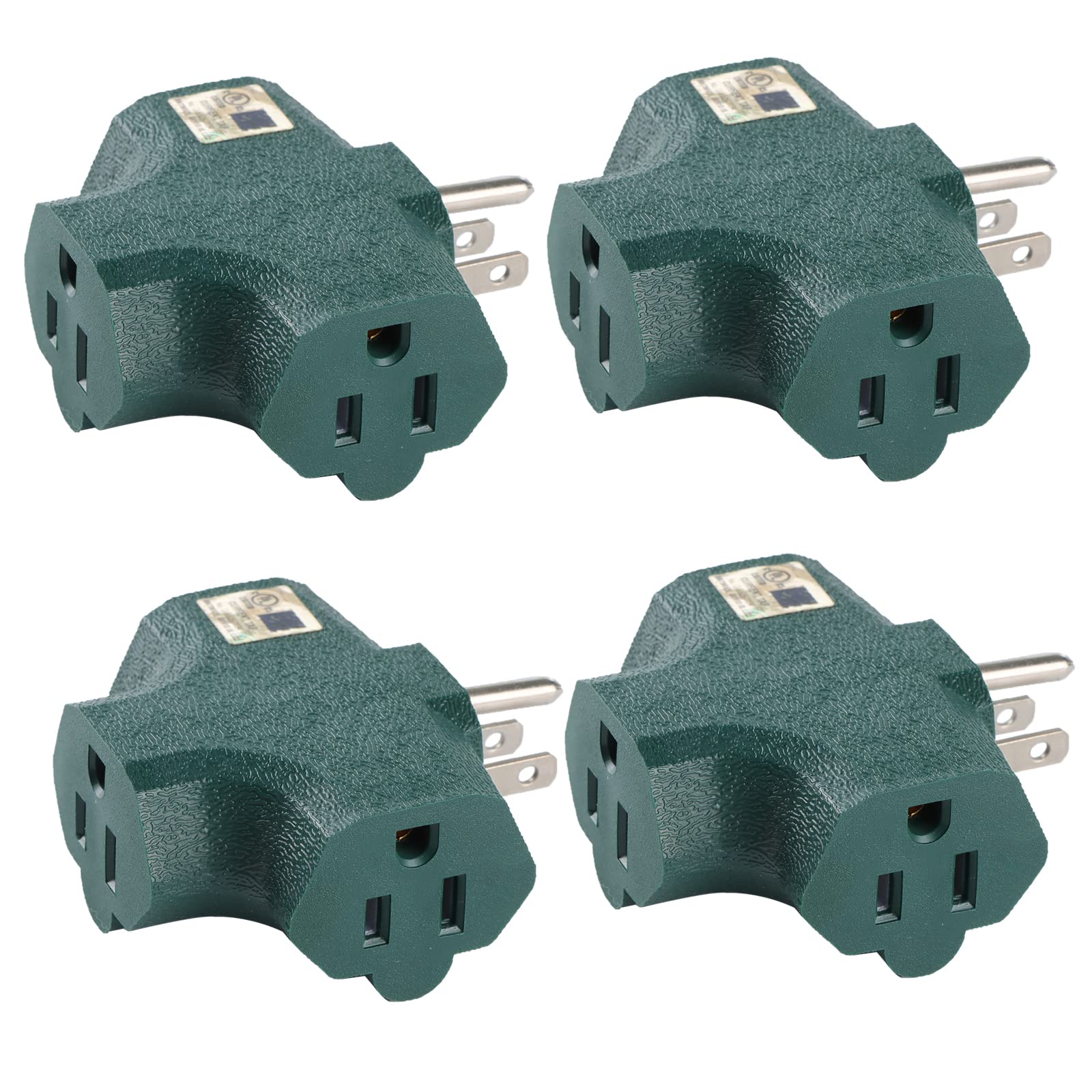 Aniai 3 Outlet Adapter [UL Listed] 3 Way Outlet Splitter - 3 T-Shaped Adapter Outdoor Power Splitter Grounded Wall Tap Adapter Heavy Duty (4, green)