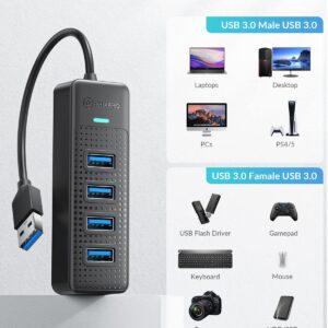 USB Hub, PHIXERO 4-Port 3.0 Hub Multi Port Expander, Fast Data Transfer Splitter for Laptop, Compatible with All Device