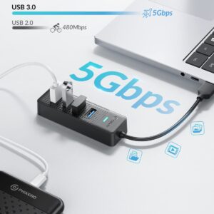 USB Hub, PHIXERO 4-Port 3.0 Hub Multi Port Expander, Fast Data Transfer Splitter for Laptop, Compatible with All Device