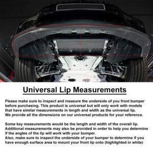 IKON MOTORSPORTS, Compatible with 62"-66" Width Car, Adjustable A Style Front Bumper Lip Chin Splitter Spoiler Air Dam Gloss Black PP 3PCS