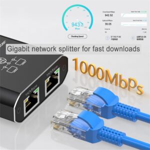 LIEZHUA Gigabit Ethernet Splitter 1 to 2 - Network Splitter with USB Power Cable, RJ45 Internet Splitter Adapter 1000Mbps High Speed for Cat 5/5e/6/7/8 Cable [2 Devices Networked Simultaneously]