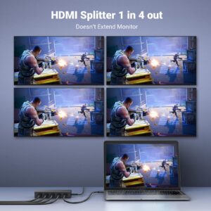 UGREEN HDMI Splitter 1 in 4 Out 4K@60Hz HDMI 2.0 Splitter 18 Gbps 1x4 Only Mirror Screen Support EDID HDCP 2.2/1.4 3D HDR Compatible with Apple TV Blu-Ray Monitor Xbox PS5/4 Switch Projector