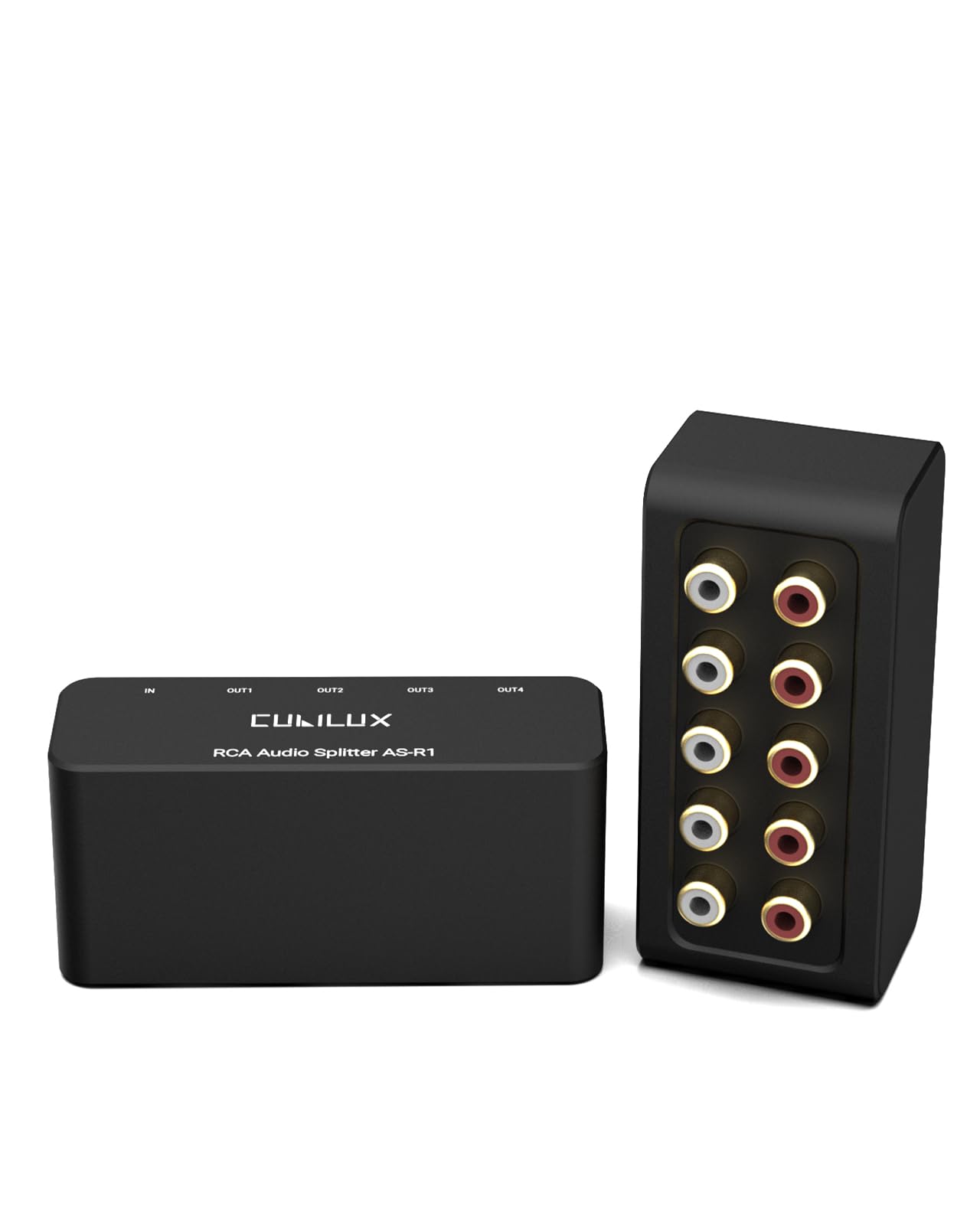 Cubilux AS-R1 4 Way RCA Audio Splitter Box, 4-Channel Stereo RCA Splitter, Passive Audio RCA Splitter-Made with Aluminum Alloy (1 in 4 out)