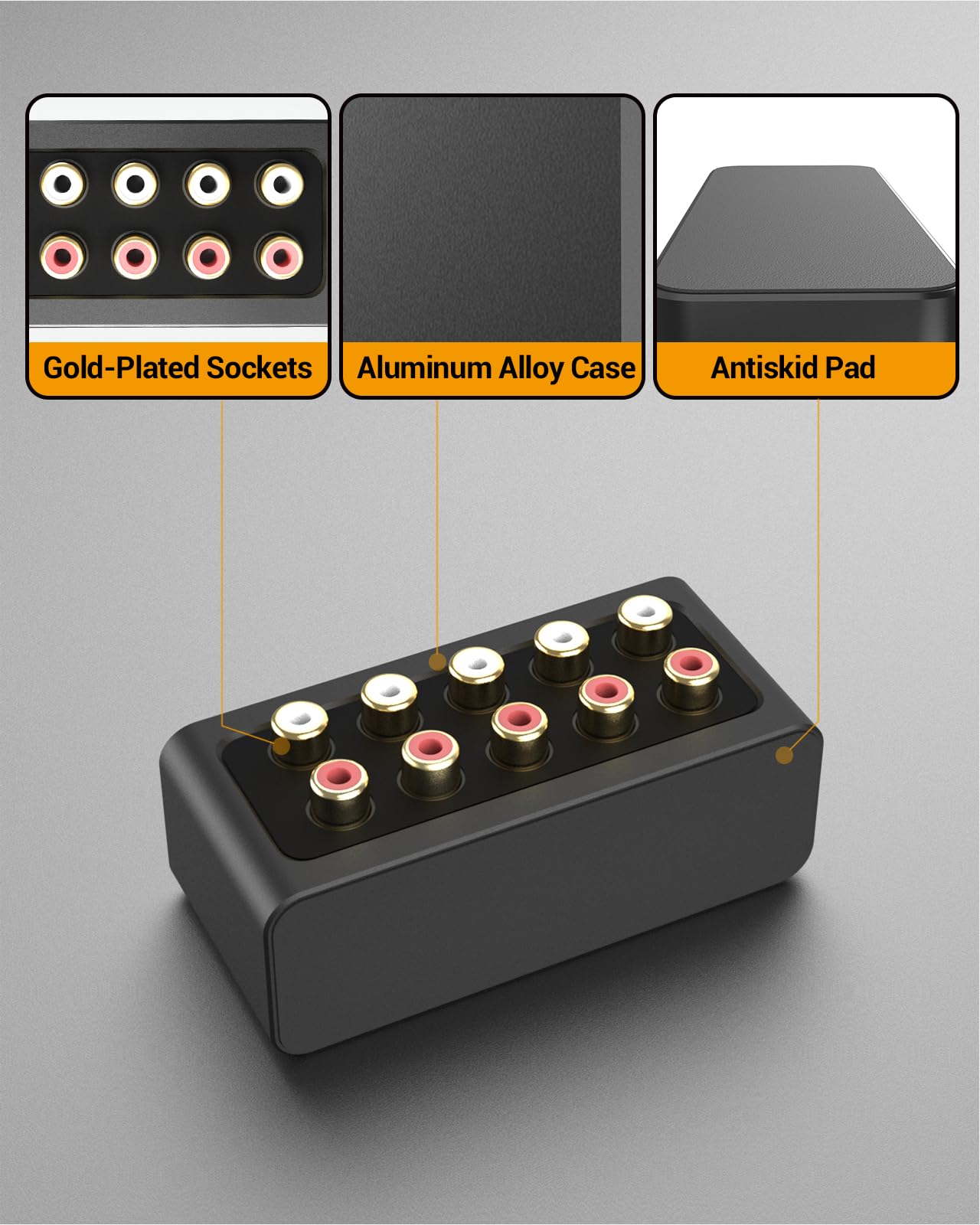 Cubilux AS-R1 4 Way RCA Audio Splitter Box, 4-Channel Stereo RCA Splitter, Passive Audio RCA Splitter-Made with Aluminum Alloy (1 in 4 out)