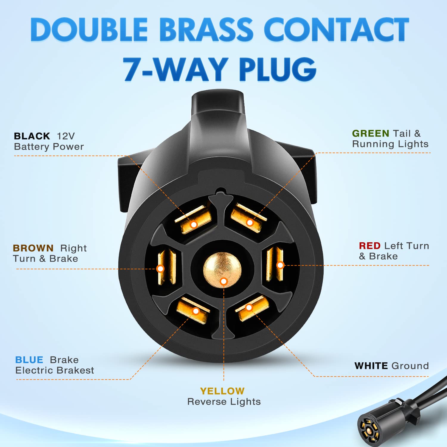 Nilight 7 Way Trailer Plug Y Pigtail Splitter Double Brasse 7 Pin Female to Dual Male Trailer Plug Round Blade Connector for Connecting Slide in Truck Camper and Trailer Y Splitter, 2 Years Warranty