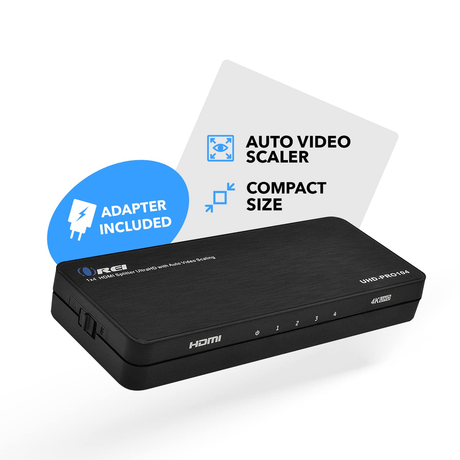 OREI 4K HDMI Splitter 1 in 4 out Duplicate / Mirror 4K Screens w/ Down Scaler 4 Ports Upto 4K@60Hz 1080p & 3D Supports EDID Control, UHD-PRO104