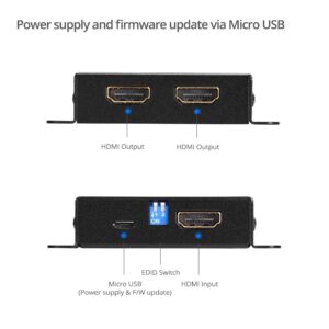 SIIG 1x2 Port HDMI 2.0 Splitter 4K 60Hz HDR Compact USB Powered Auto Scaling HDMI Splitter - HDMI 2.0a HDCP 2.2, 18Gbps, YUV 4:4:4, 3D, EDID, Dolby Digital - 1 in 2 Out, TAA compliant (CE-H23K11-S1)