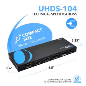 OREI 1 in 4 Out HDMI Splitter, 4K @ 60Hz 2.0 HDMI Splitter 2 Ports with Full Ultra HDCP 2.2, 18 Gbps & 3D Supports EDID Control