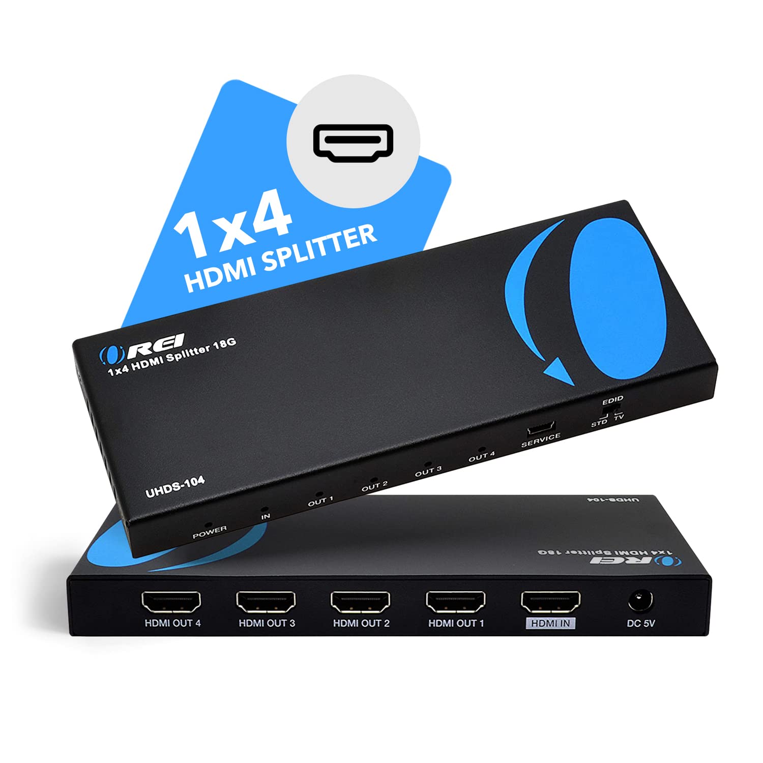 OREI 1 in 4 Out HDMI Splitter, 4K @ 60Hz 2.0 HDMI Splitter 2 Ports with Full Ultra HDCP 2.2, 18 Gbps & 3D Supports EDID Control