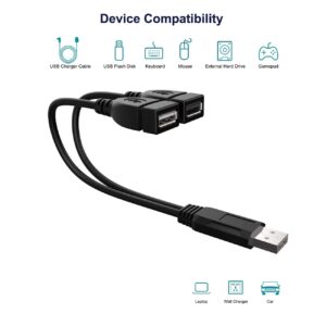 Eanetf USB Cable, 2-Port USB 2.0 Male to Female Splitter, High-Speed Charging & Data Transfer for Laptop, Car, Mac, TV, PC, Xbox, HDD