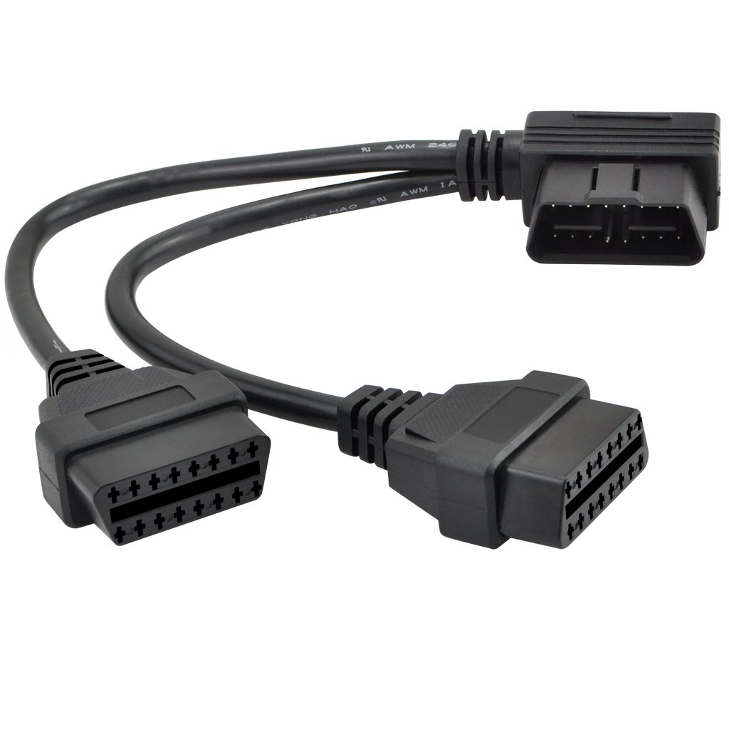 iKKEGOL 30cm/12 Right Angle OBD2 OBD II Y Splitter Cable 1x Male and 2X Female J1962 Port Cord Adapter