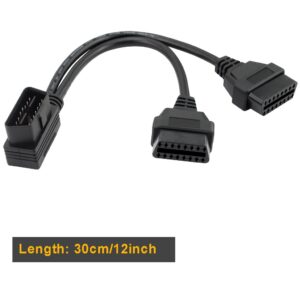 iKKEGOL 30cm/12 Right Angle OBD2 OBD II Y Splitter Cable 1x Male and 2X Female J1962 Port Cord Adapter