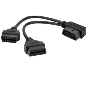 iKKEGOL 30cm/12 Right Angle OBD2 OBD II Y Splitter Cable 1x Male and 2X Female J1962 Port Cord Adapter