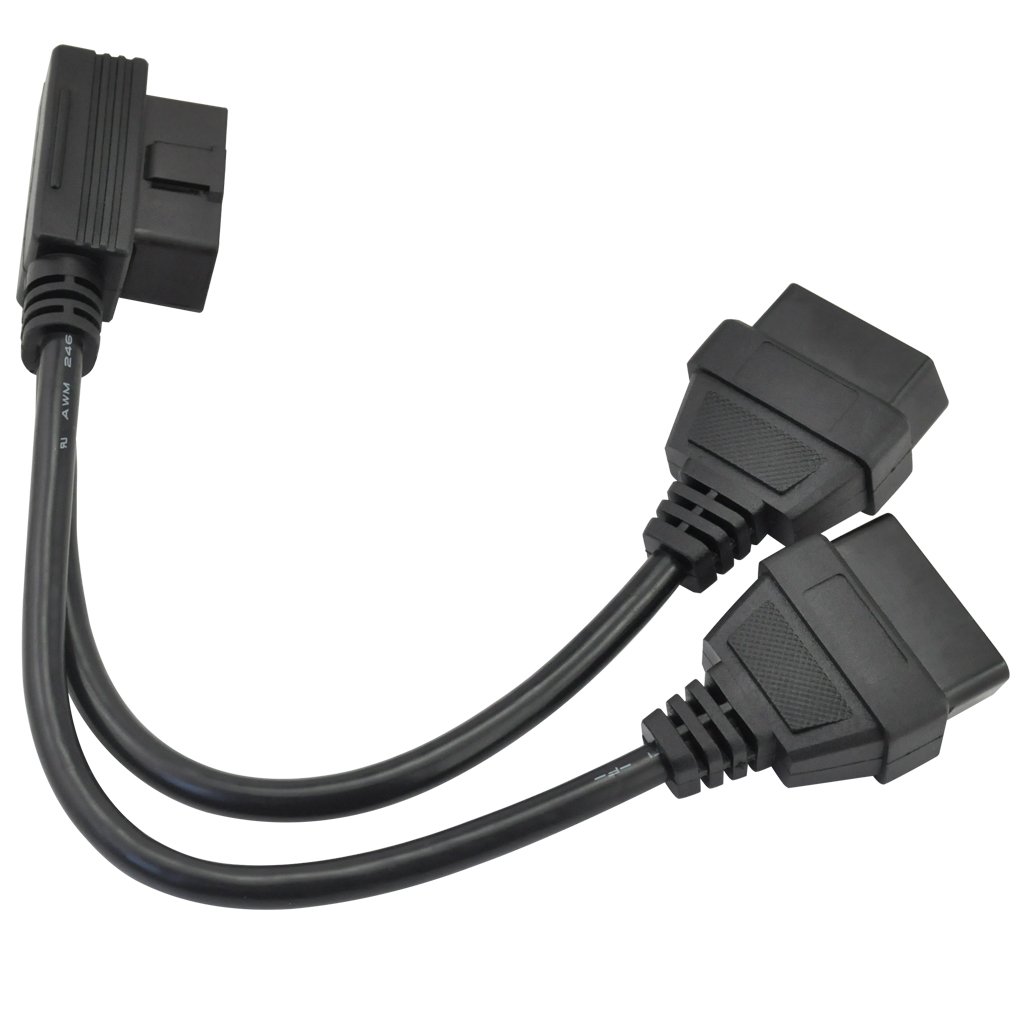 iKKEGOL 30cm/12 Right Angle OBD2 OBD II Y Splitter Cable 1x Male and 2X Female J1962 Port Cord Adapter