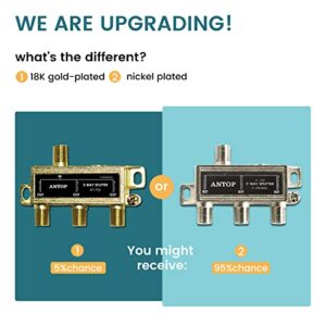 ANTOP 3-Way Coaxial Cable Splitter 2GHz- 5-2050MHz Worked with Satellite, HDTV, Antenna Signal- All Port Power DC Power Passing, Silver Plated and Corrosion Resistant