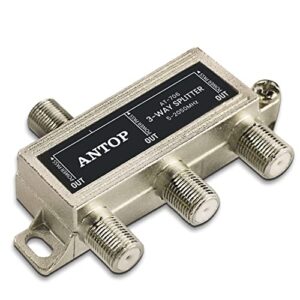 ANTOP 3-Way Coaxial Cable Splitter 2GHz- 5-2050MHz Worked with Satellite, HDTV, Antenna Signal- All Port Power DC Power Passing, Silver Plated and Corrosion Resistant