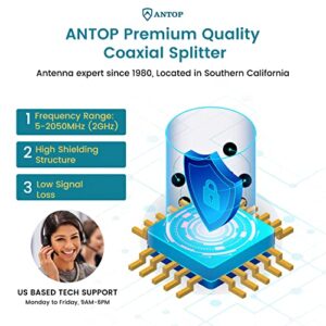 ANTOP 3-Way Coaxial Cable Splitter 2GHz- 5-2050MHz Worked with Satellite, HDTV, Antenna Signal- All Port Power DC Power Passing, Silver Plated and Corrosion Resistant